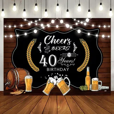 Cheers Beers Brown Wood Happy 40Th Birthday Backdrop - Aperturee