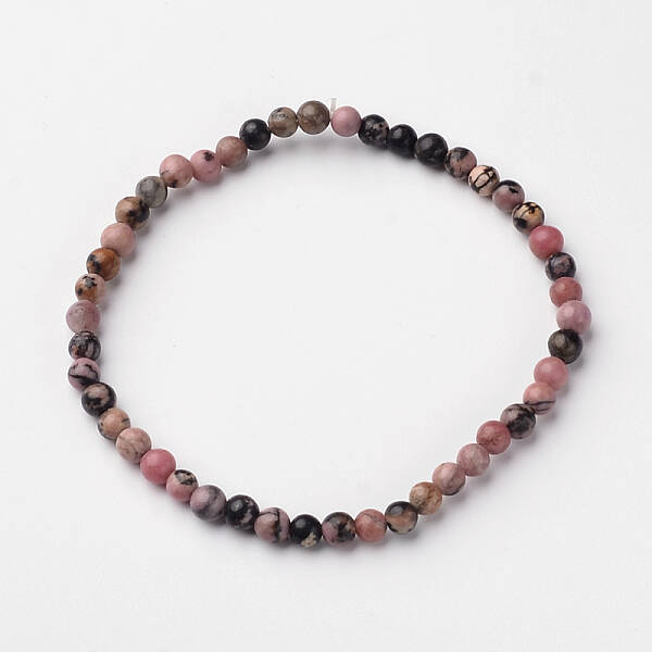 Natural Rhodonite Round Bead Stretch Bracelets
