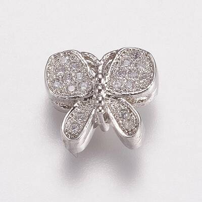 Brass Micro Pave Cubic Zirconia Beads