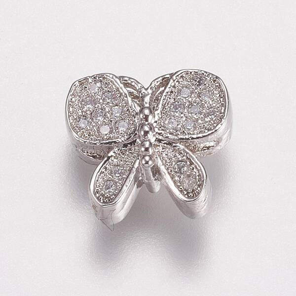 Brass Micro Pave Cubic Zirconia Beads