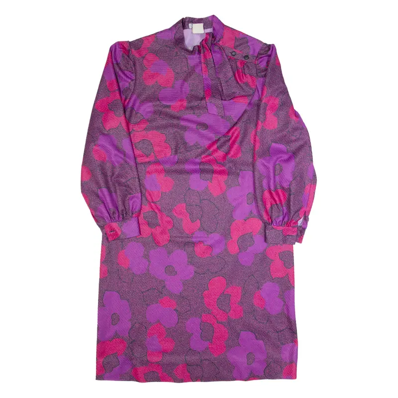 FRANCE RIVOIRE Womens Shift Dress Purple 90s Floral Knee Length L