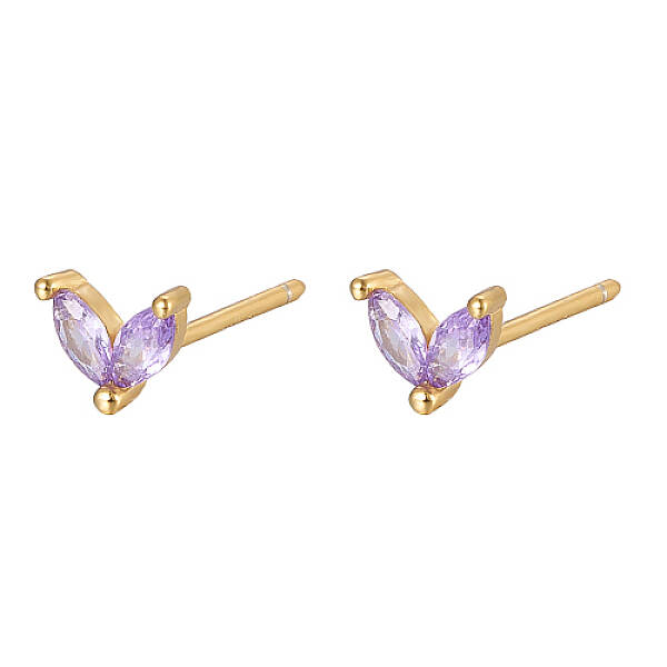 Golden 925 Sterling Silver Micro Pave Cubic Zirconia Stud Earrings