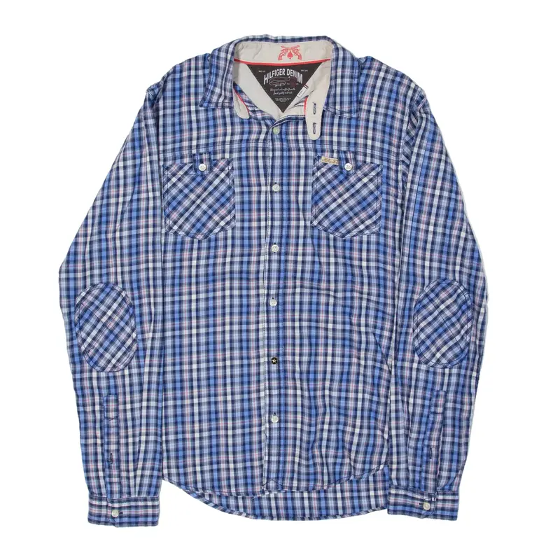TOMMY HILFIGER DENIM Shirt Blue Plaid Long Sleeve Mens M