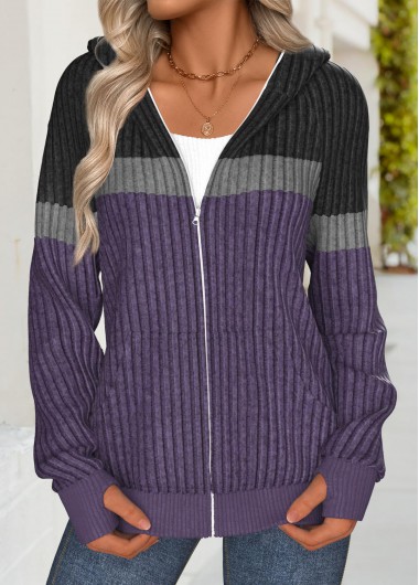 Modlily Dark Purple Tummy Coverage Long Sleeve Hoodie - L