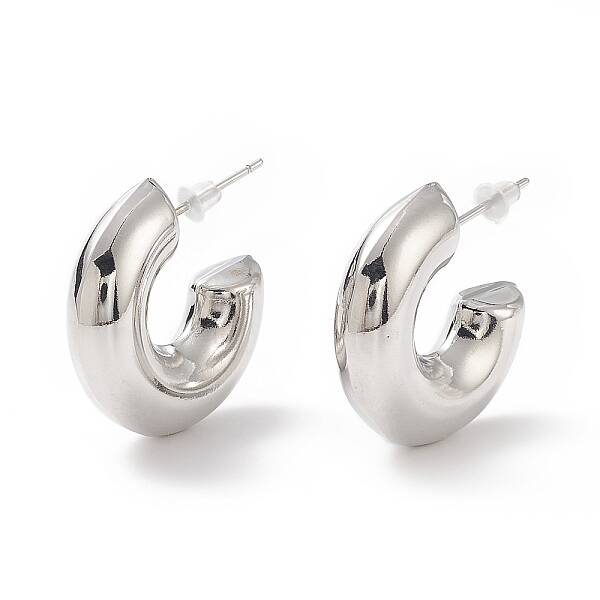 Brass C-shape Stud Earrings