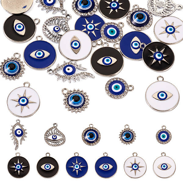 22Pcs 11 Style Alloy Crystal Rhinestone Pendants