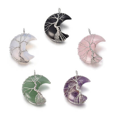 Natural & Synthetic Mixed Stone Tree of Life Wire Wrapped Pendants
