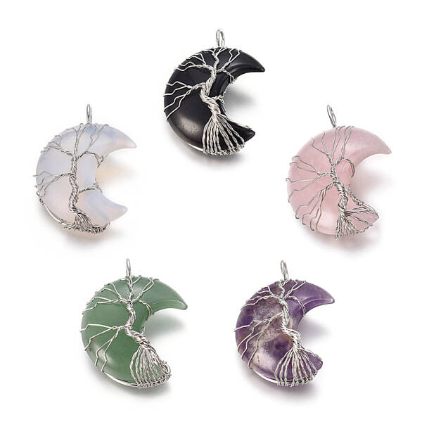 Natural & Synthetic Mixed Stone Tree of Life Wire Wrapped Pendants