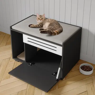 Garvee Dog-Proof & Ventilated Cat Litter Box Enclosure Furniture – Large Modern Hidden Cabinet with Turn-Down Door, Easy to...