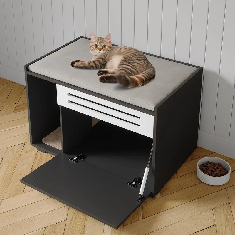 Garvee Dog-Proof & Ventilated Cat Litter Box Enclosure Furniture – Large Modern Hidden Cabinet with Turn-Down Door, Easy to...