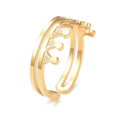 Crystal Rhinestone Crown Open Cuff Ring