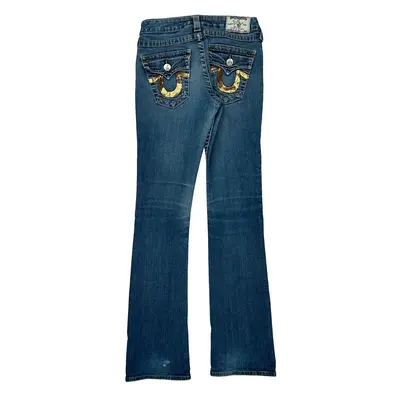 Gold Embroidery True Religion Slim Fit Jeans - 27W UK 6 Blue Cotton Blend