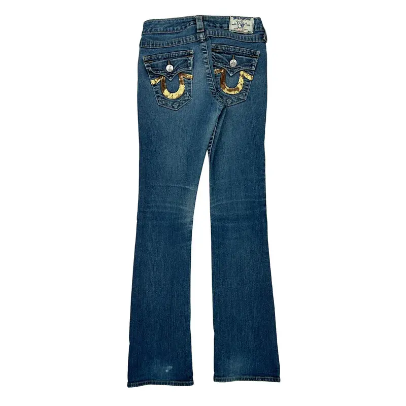 Gold Embroidery True Religion Slim Fit Jeans - 27W UK 6 Blue Cotton Blend