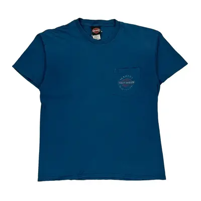 Fort Worth Harley Davidson Graphic T-Shirt - Medium Blue Cotton