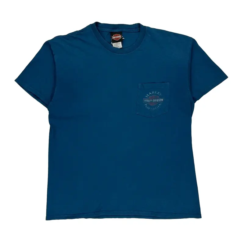 Fort Worth Harley Davidson Graphic T-Shirt - Medium Blue Cotton