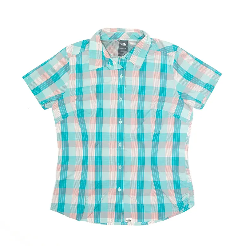 THE NORTH FACE Vaporwick Shirt Blue Check Short Sleeve Womens L