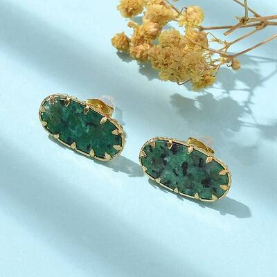 304 Stainless Steel Turquoise Oval Stud Earrings for Women