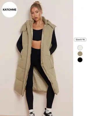 Versatile Plain Hooded Zip-Up Side Pocket Cotton Vest