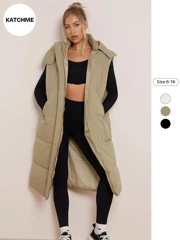 Versatile Plain Hooded Zip-Up Side Pocket Cotton Vest