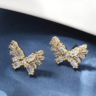 Butterfly Brass Micro Pave Cubic Zirconia Stud Earrings
