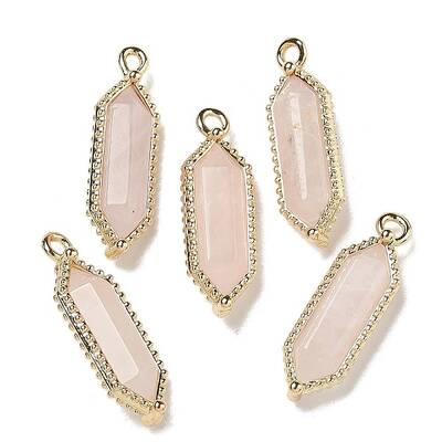 Natural Rose Quartz Faceted Double Terminal Pointed Pendants