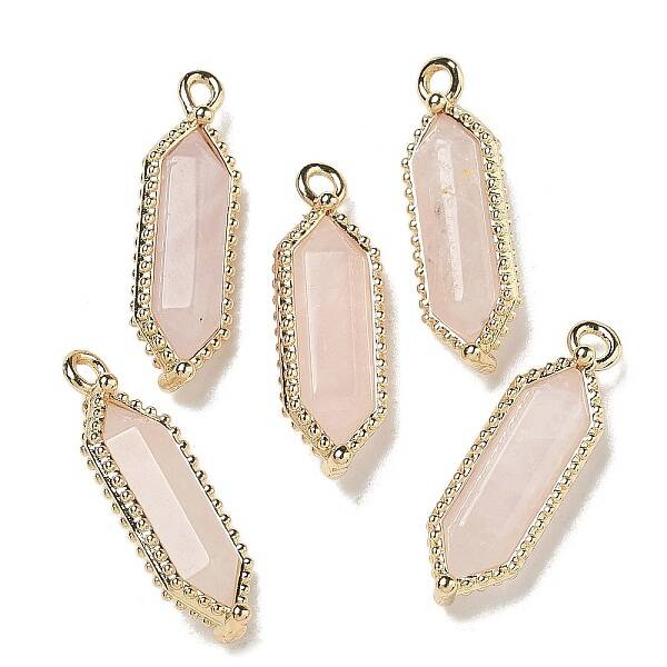 Natural Rose Quartz Faceted Double Terminal Pointed Pendants