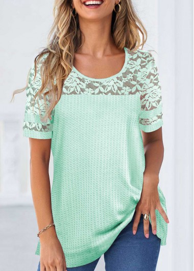 Modlily Mint Green Lace Short Sleeve T Shirt - M