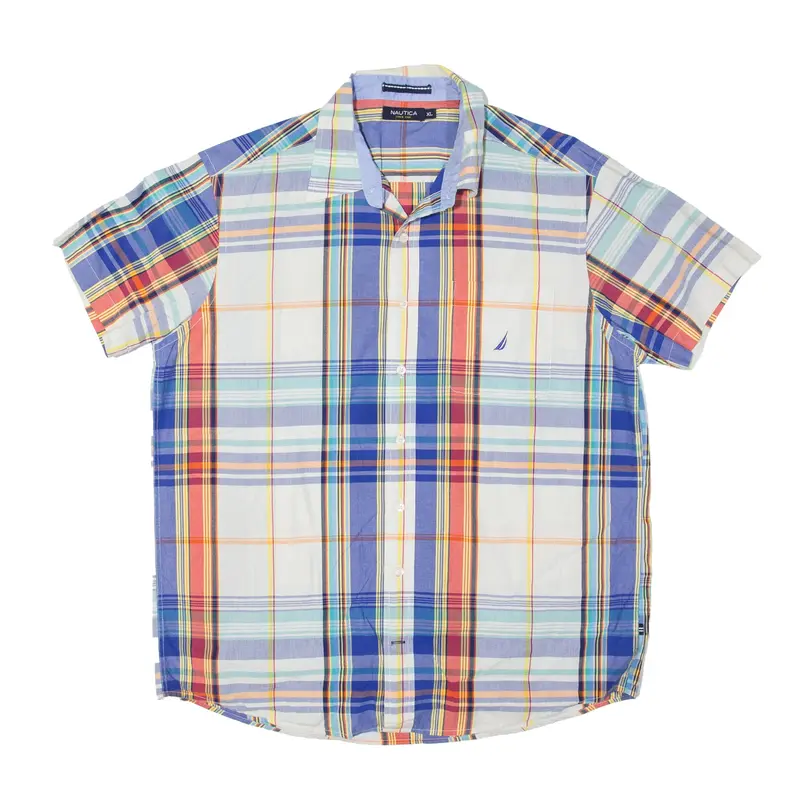NAUTICA Shirt Blue Plaid Short Sleeve Mens XL