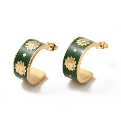 Ion Plating(IP) Enamel Flower Wrap Stud Earrings