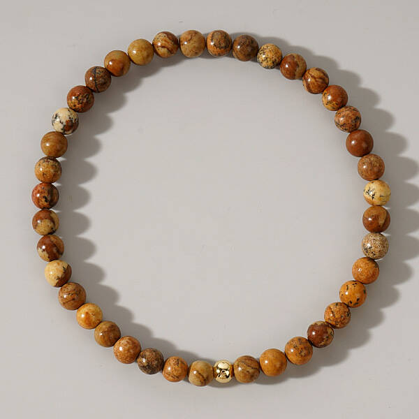 Natural Picture Jasper Round Beaded Stretch Bohemian Bracelets