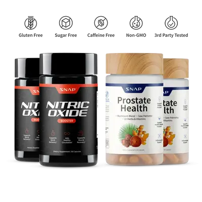 2 Prostate Health + 2 Nitric Oxide Booster (90ct) Bundle - Natural Supplement Capsules - Support Blood Circulation & Prostate...