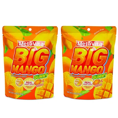 MetaVita Peelable Big Mango Gummy Candy 2 Bags, Peelable Gummy Mango Peeling Candy, Resealable 5oz Per Bag Snack