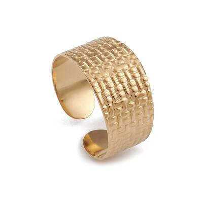 Ion Plating(IP) 304 Stainless Steel Textured Open Cuff Rings for Women