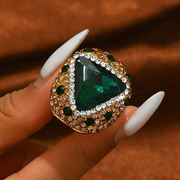 Unique Brass Triangle Ring with Rhinestone for Women