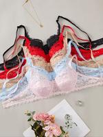 Women's Solid Floral Lace Bow Decor Adjustable Straps Underwire Push Up Bra, Regular Fit Lingerie for Women, Ladies Underwear...