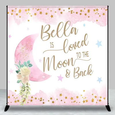 Loved To The Moon Back Custom Baby Shower Backdrop