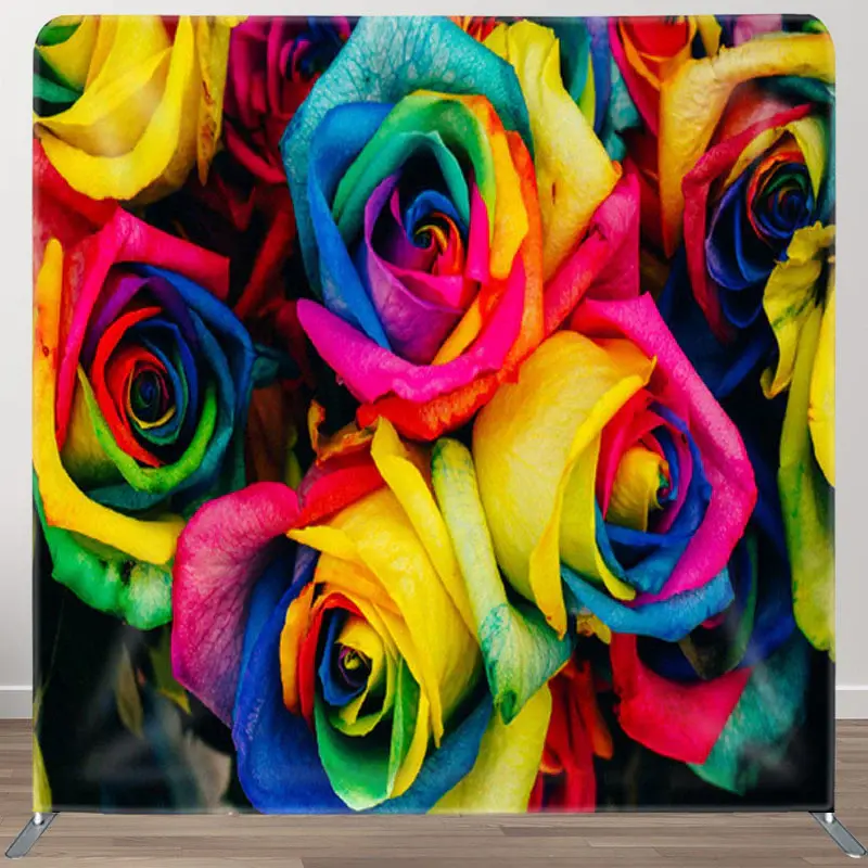 Aperturee Gorgeous Rainbow Rose Valentines Day Backdrop Cover - Aperturee