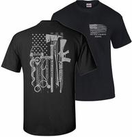 No One Fights Alone T-Shirt, Support First Responders Graphic Design, USA Flag & Tactical Tools Graphic Tee, For Police, Fire...