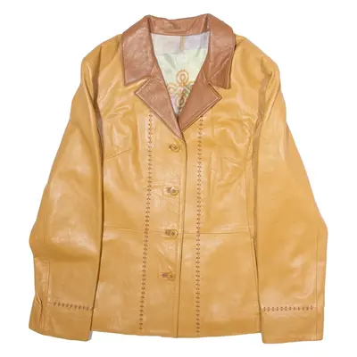 JUNIPER Womens Trench Jacket Beige Leather 90s UK 18