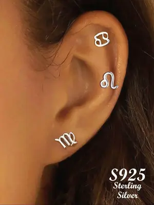 925 Sterling Silver 12 Constellation Themed Design Stud Earrings, Trendy All-match & Exquisite Earrings for Women for Daily C...