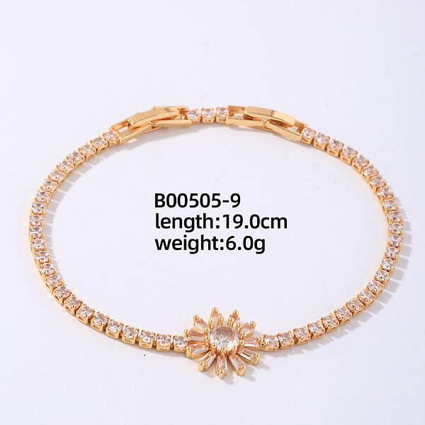 Brass Rhinestone Sun Link Bracelets for Women