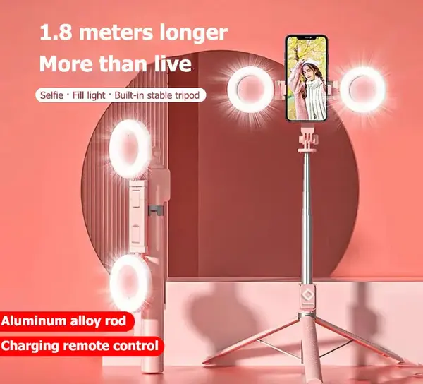 Multifunctional Stand Tripod Selfie Stick tripodAll-in-One Rechargeable Model Remote ControlSelf-Timer 6-in-1Selfie Stick  Bl...