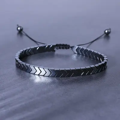 Natural Retro Hematite Energy Stone Handmade Gemstone Healing Reiki Men Luck Bracelet Minimalist Bracelet