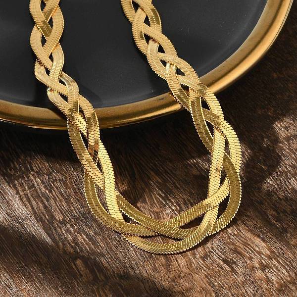 304 Stainless Steel Interlocking Triple Herringbone Chain Necklace for Men Women