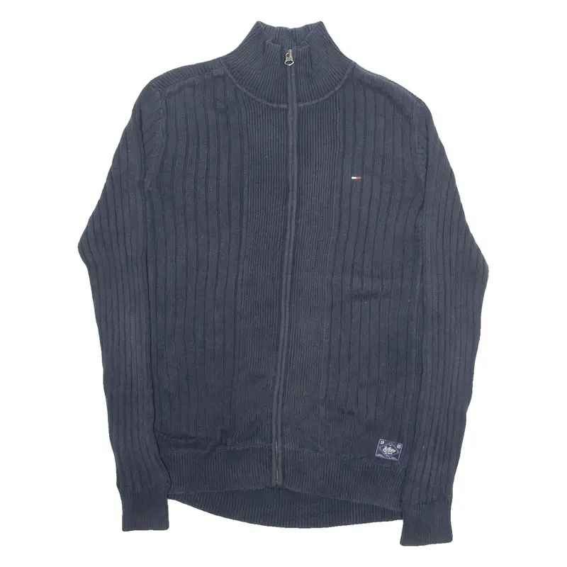 TOMMY HILFIGER Mens Jumper Blue High Neck Tight Knit L