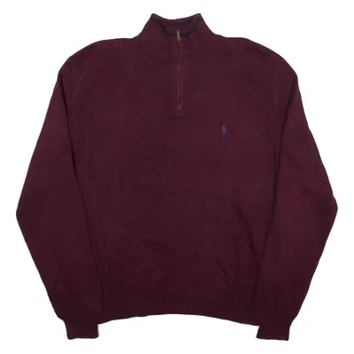 POLO RALPH LAUREN Mens Jumper Maroon 1/4 Zip Tight Knit 2XL