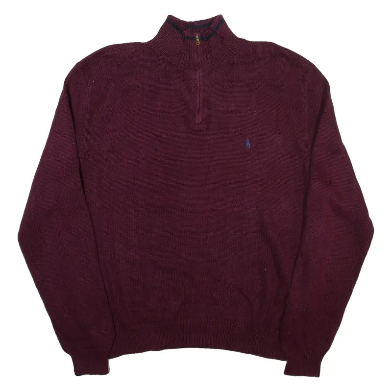 POLO RALPH LAUREN Mens Jumper Maroon 1/4 Zip Tight Knit 2XL