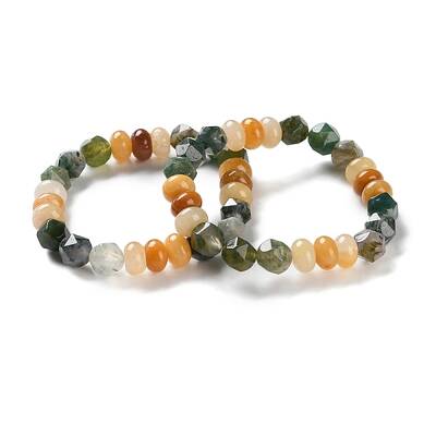 Natural Topaz Jade and Natural Moss Agate Beaded Stretch Bracelets for Women Men