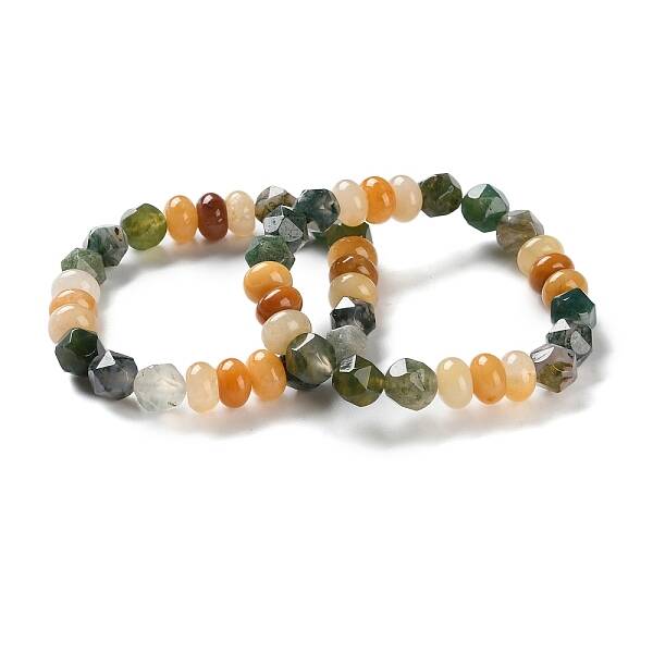 Natural Topaz Jade and Natural Moss Agate Beaded Stretch Bracelets for Women Men