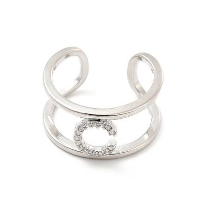 Clear Cubic Zirconia Initial Letter Open Cuff Ring